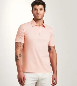 Hechter Paris Polos*Modern Fit Short Sleeve Geo Pattern Structured Collar Polo Coral