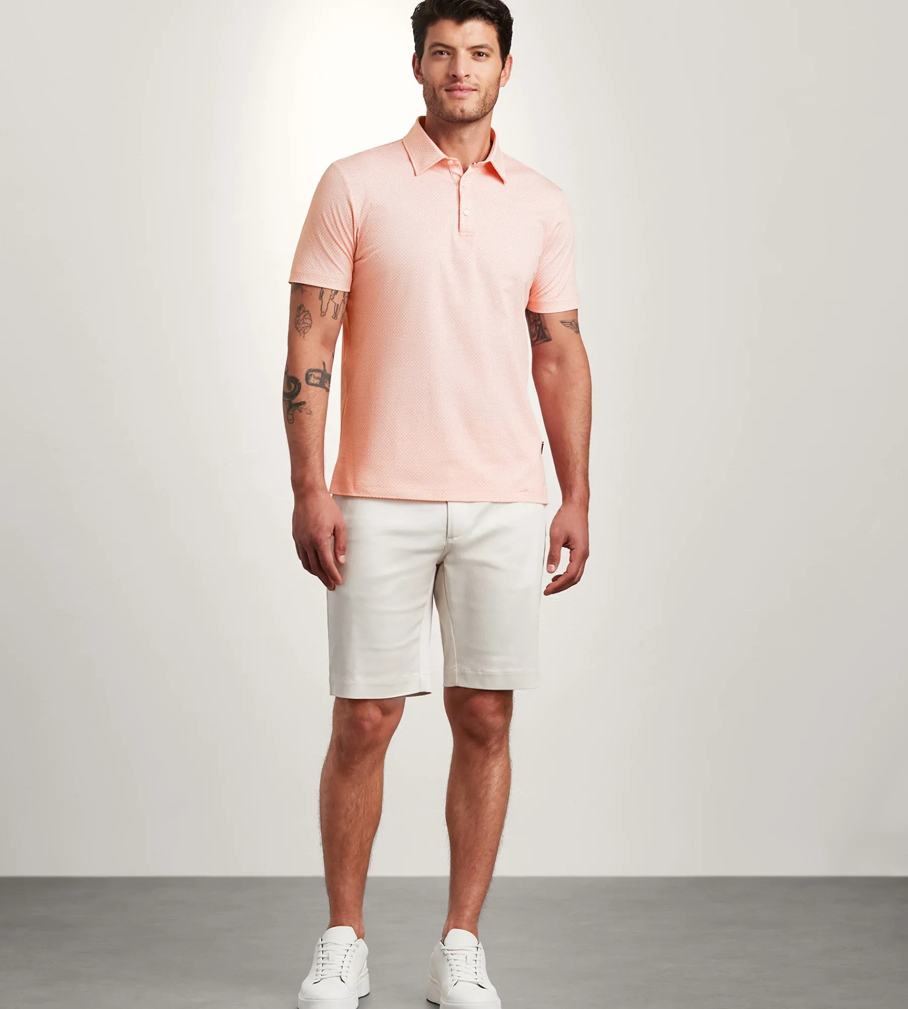 Hechter Paris Polos*Modern Fit Short Sleeve Geo Pattern Structured Collar Polo Coral