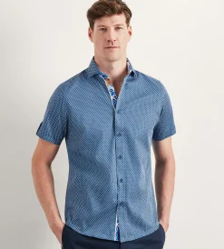 Jermyn & Bond Short Sleeve Shirts|Casual Shirts*Modern Fit Short Sleeve Geo Pattern Casual Shirt Navy