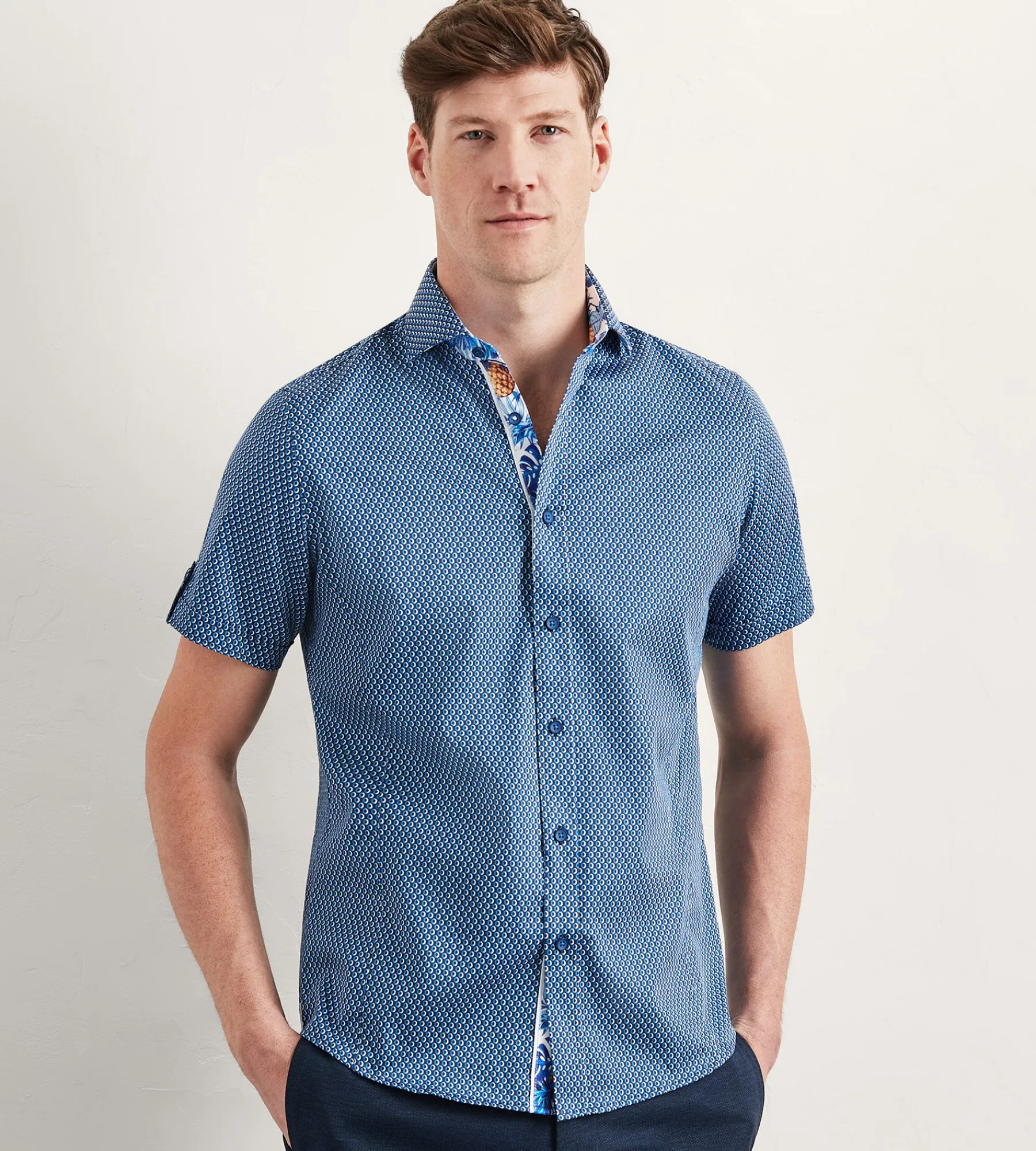 Jermyn & Bond Short Sleeve Shirts|Casual Shirts*Modern Fit Short Sleeve Geo Pattern Casual Shirt Navy