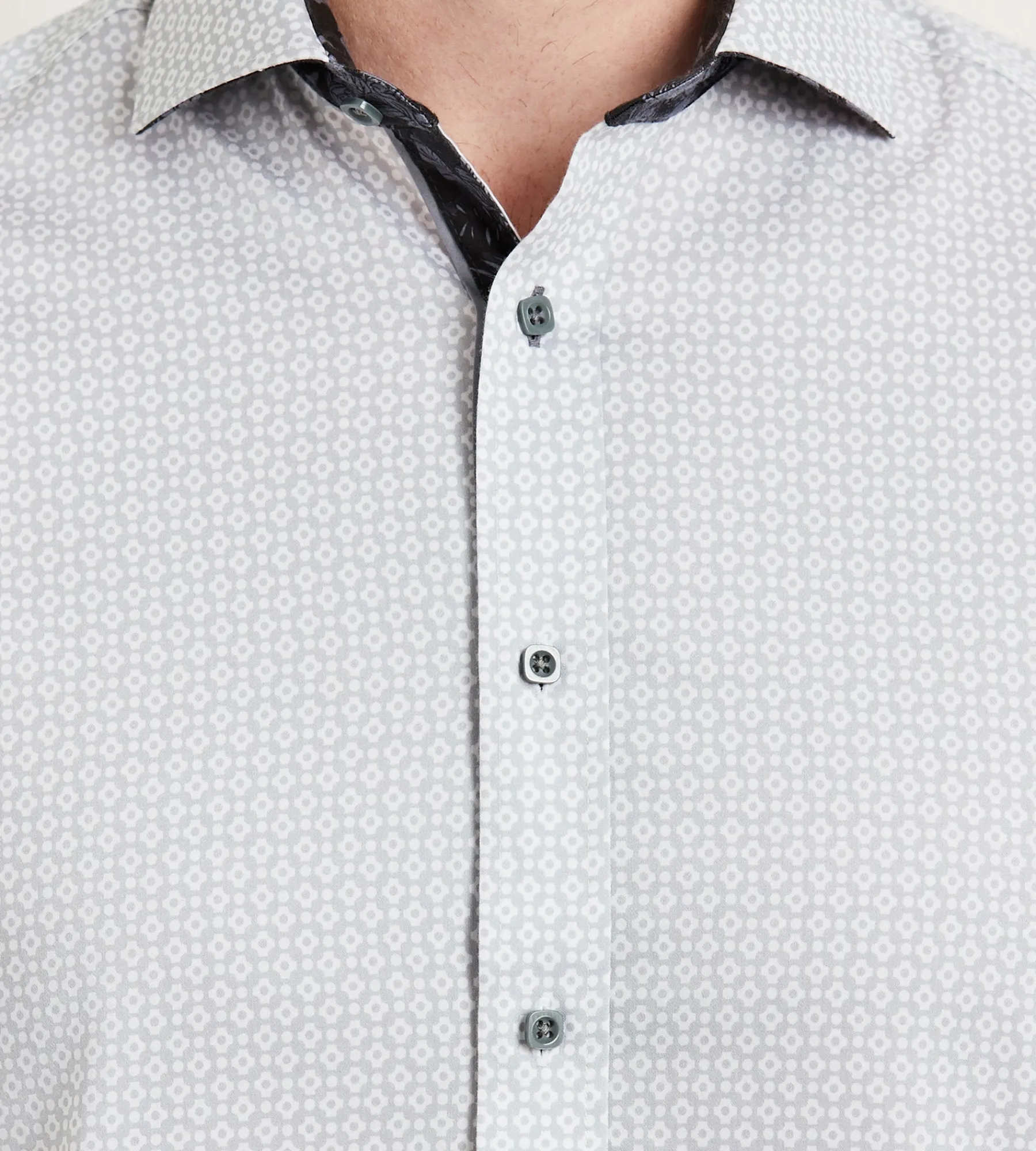 Jermyn & Bond Casual Shirts|Short Sleeve Shirts*Modern Fit Short Sleeve Geo Pattern Casual Shirt Grey