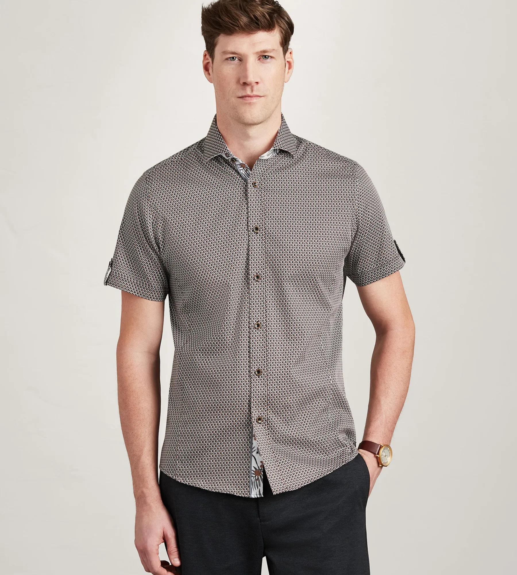 Jermyn & Bond Short Sleeve Shirts|Casual Shirts*Modern Fit Short Sleeve Geo Pattern Casual Shirt Black