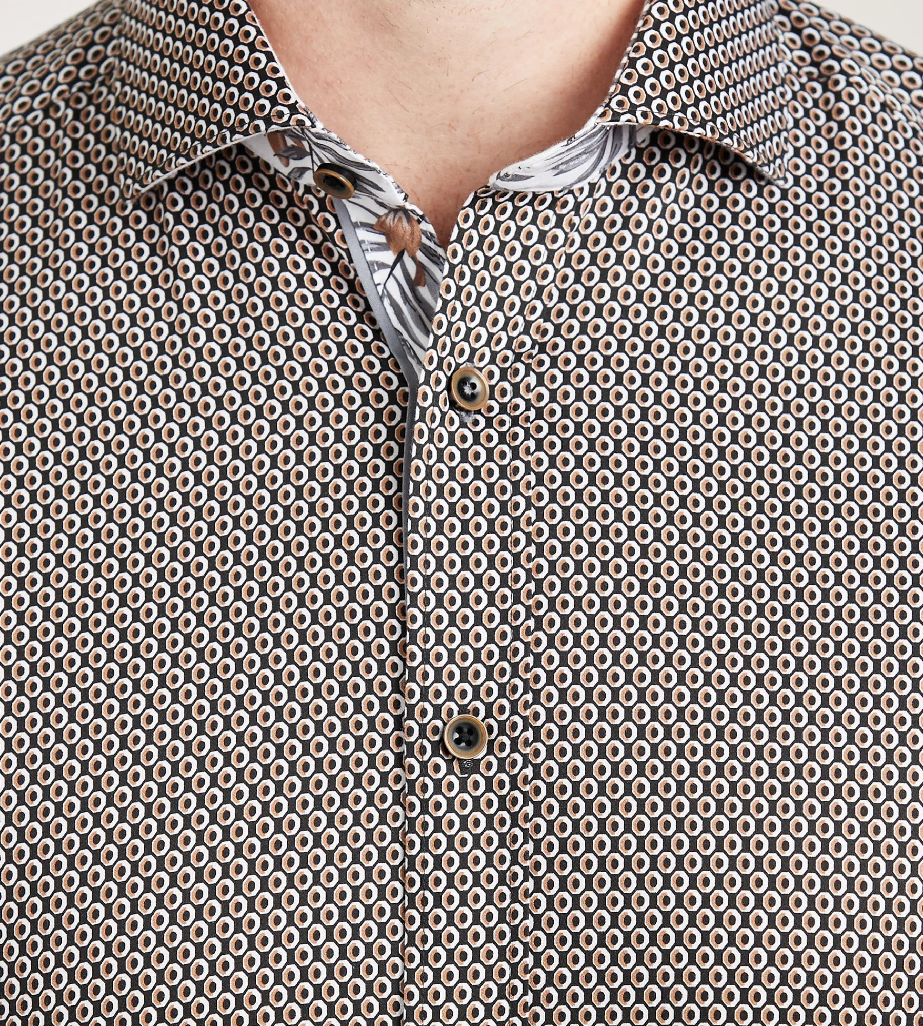 Jermyn & Bond Short Sleeve Shirts|Casual Shirts*Modern Fit Short Sleeve Geo Pattern Casual Shirt Black