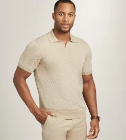 Hechter Paris Polos*Modern Fit Short Sleeve Johnny-Collar Sweater Knit Polo Sand