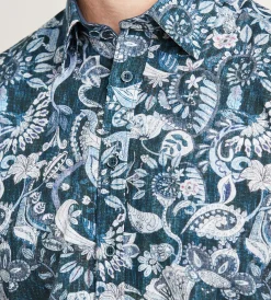 Hechter Paris Short Sleeve Shirts|Casual Shirts*Modern Fit Short Sleeve Linen Like Floral Pattern Casual Shirt Blue