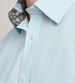 Hechter Paris Short Sleeve Shirts|Casual Shirts*Modern Fit Short Sleeve Linen Like Solid Casual Shirt Light blue