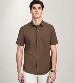 Hechter Paris Short Sleeve Shirts|Casual Shirts*Modern Fit Short Sleeve Linen Like Solid Casual Shirt Brown