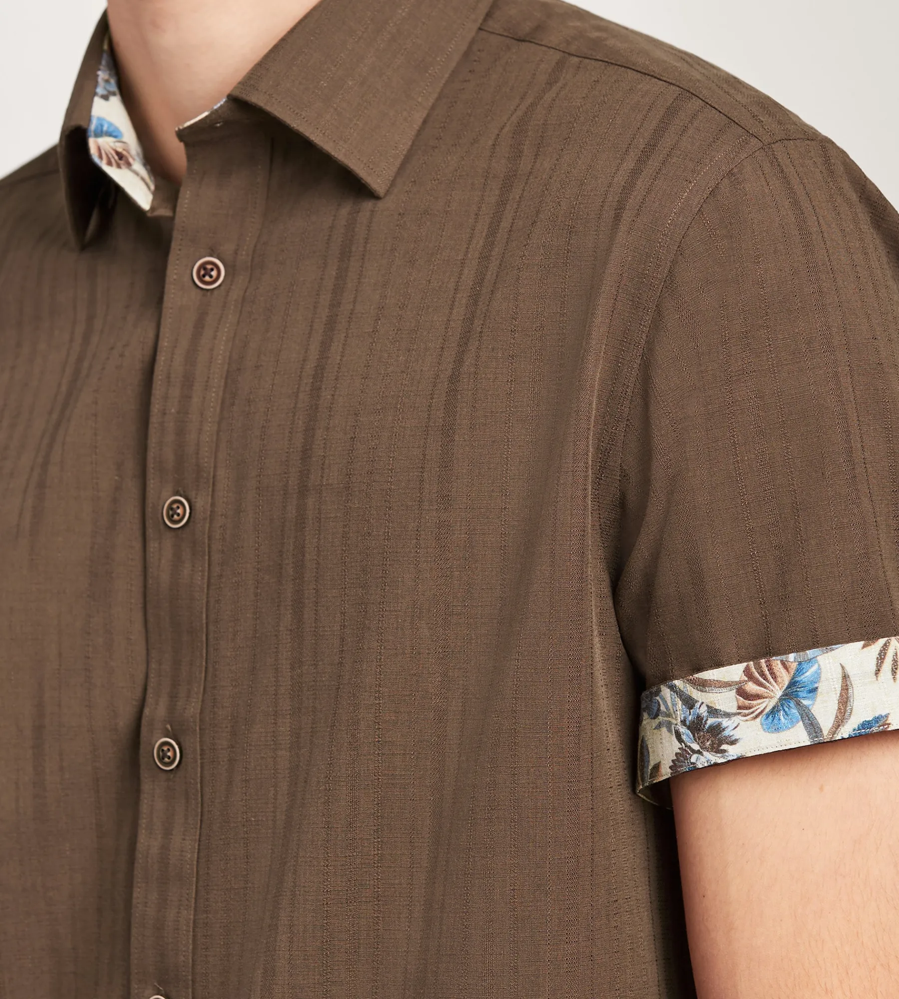 Hechter Paris Short Sleeve Shirts|Casual Shirts*Modern Fit Short Sleeve Linen Like Solid Casual Shirt Brown