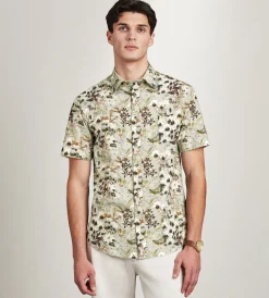 Hechter Paris Short Sleeve Shirts|Casual Shirts*Modern Fit Short Sleeve Linen Like Floral Pattern Casual Shirt Green