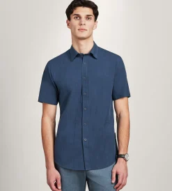 Hechter Paris Short Sleeve Shirts|Casual Shirts*Modern Fit Short Sleeve Linen Like Solid Casual Shirt Navy
