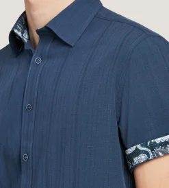 Hechter Paris Short Sleeve Shirts|Casual Shirts*Modern Fit Short Sleeve Linen Like Solid Casual Shirt Navy