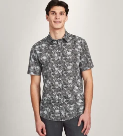 Hechter Paris Short Sleeve Shirts|Casual Shirts*Modern Fit Short Sleeve Linen Like Floral Pattern Casual Shirt Black