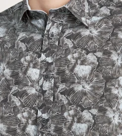 Hechter Paris Short Sleeve Shirts|Casual Shirts*Modern Fit Short Sleeve Linen Like Floral Pattern Casual Shirt Black