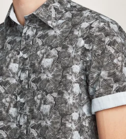 Hechter Paris Short Sleeve Shirts|Casual Shirts*Modern Fit Short Sleeve Linen Like Floral Pattern Casual Shirt Black