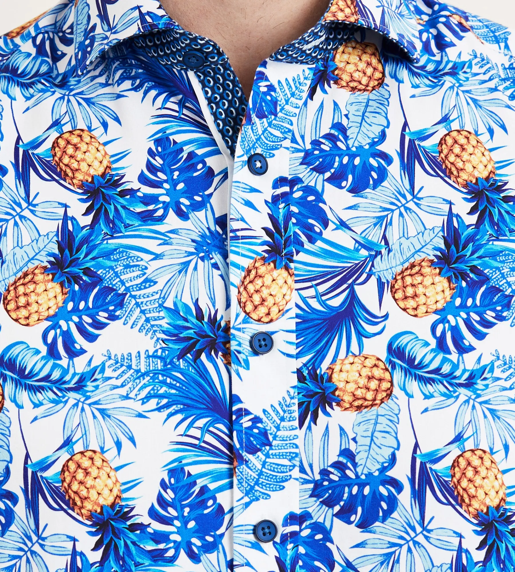 Jermyn & Bond Short Sleeve Shirts|Casual Shirts*Modern Fit Short Sleeve Tropical Pattern Casual Shirt Blue
