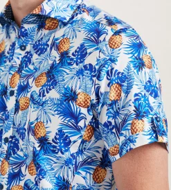 Jermyn & Bond Short Sleeve Shirts|Casual Shirts*Modern Fit Short Sleeve Tropical Pattern Casual Shirt Blue
