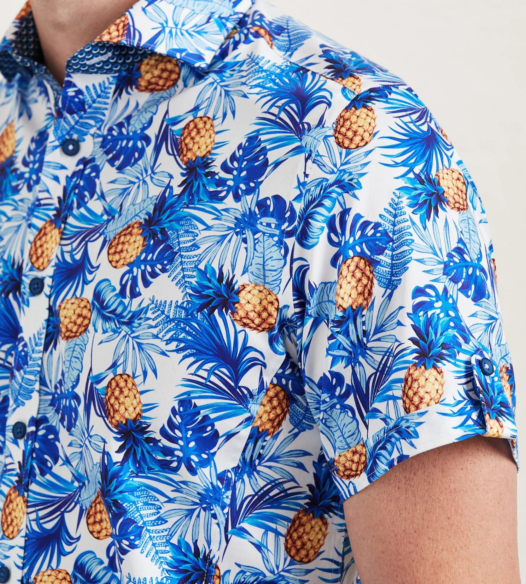 Jermyn & Bond Short Sleeve Shirts|Casual Shirts*Modern Fit Short Sleeve Tropical Pattern Casual Shirt Blue