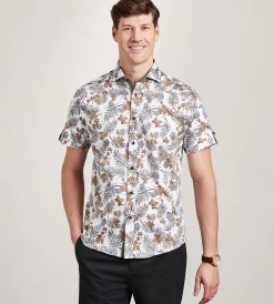 Jermyn & Bond Short Sleeve Shirts|Casual Shirts*Modern Fit Short Sleeve Tropical Pattern Casual Shirt White