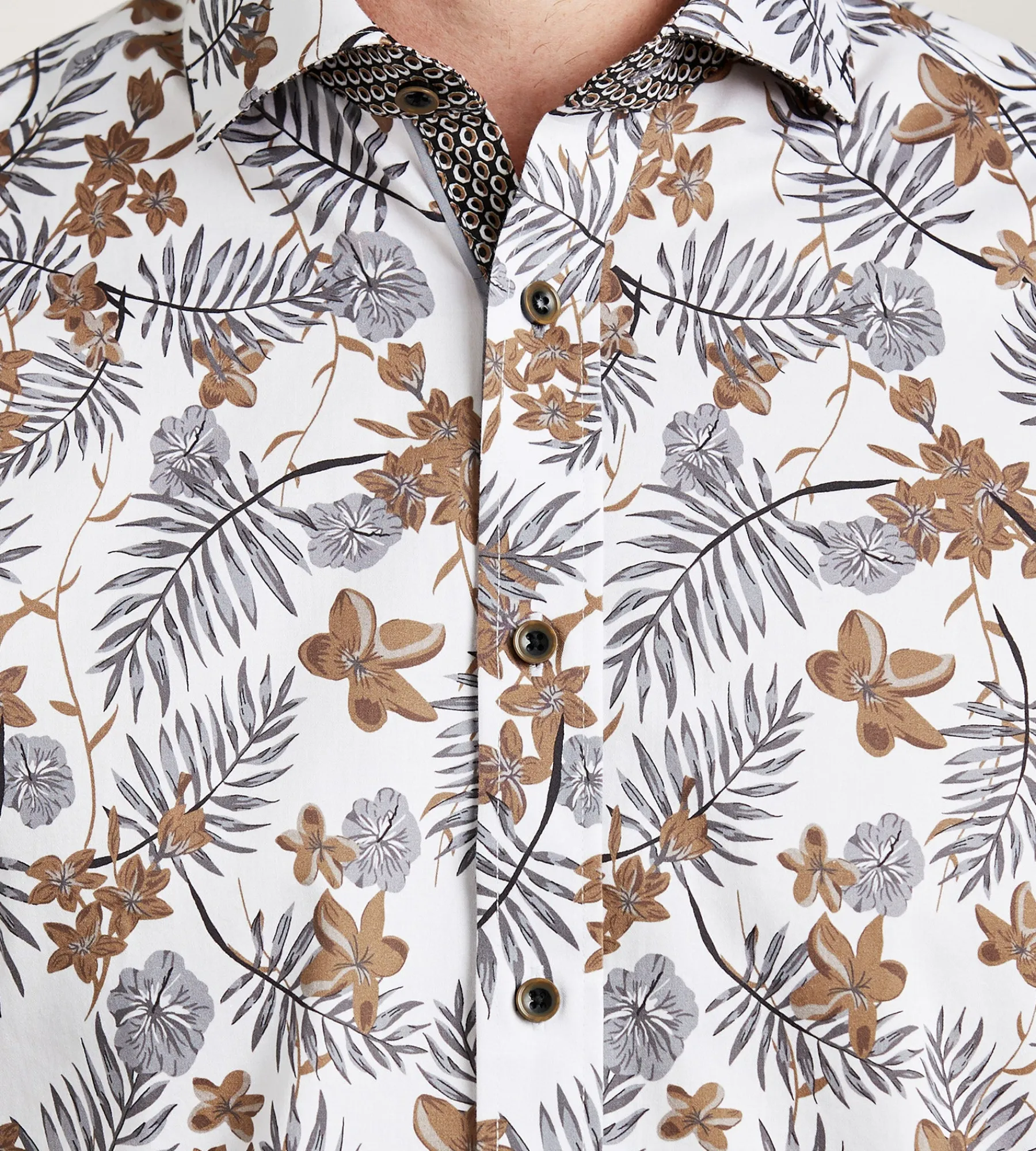 Jermyn & Bond Short Sleeve Shirts|Casual Shirts*Modern Fit Short Sleeve Tropical Pattern Casual Shirt White