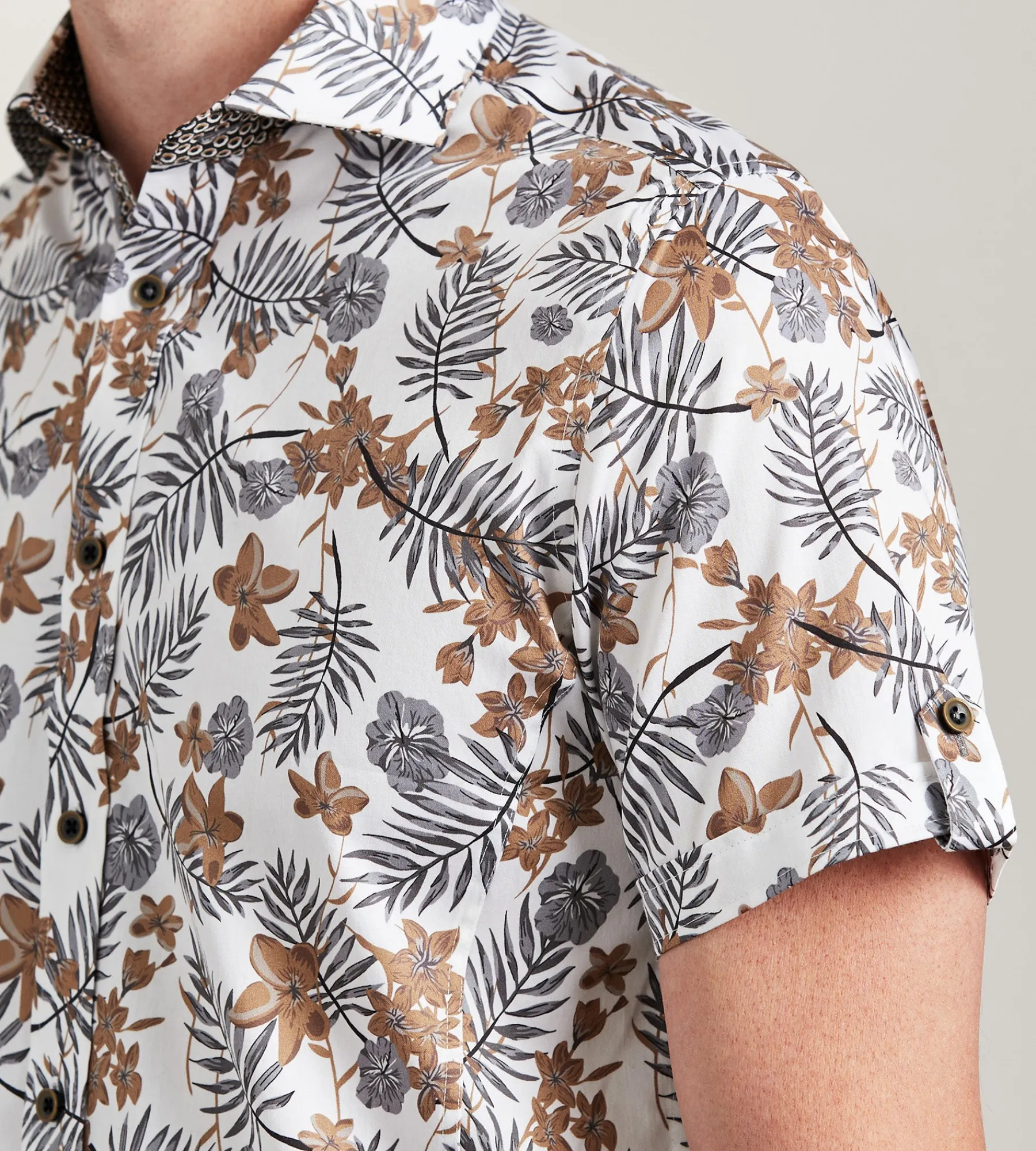 Jermyn & Bond Short Sleeve Shirts|Casual Shirts*Modern Fit Short Sleeve Tropical Pattern Casual Shirt White