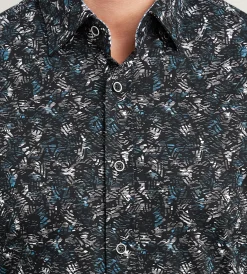 Hechter Paris Short Sleeve Shirts|Casual Shirts*Modern Fit Short Sleeve Textured Pattern 360 Stretch Casual Shirt Black