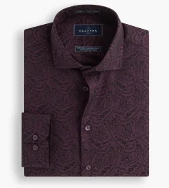Grafton 1853 Dress Shirts*Modern Fit Ultra-Luxe Paisley Dress Shirt Burgundy