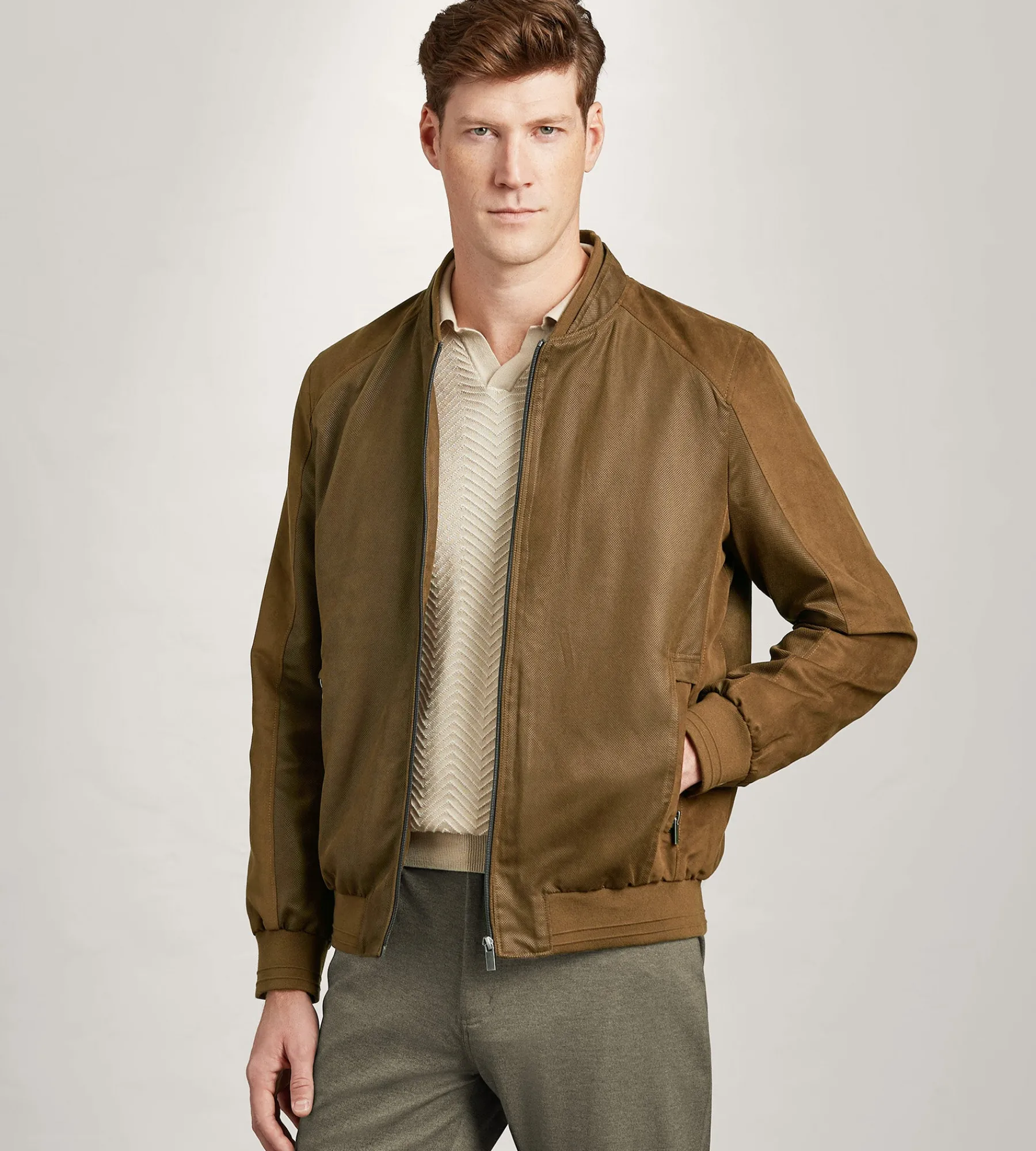 Hechter Paris Coats, Jackets & Vests|Coats, Jackets & Vests*Modern Fit Vegan Suede Jacket Cognac