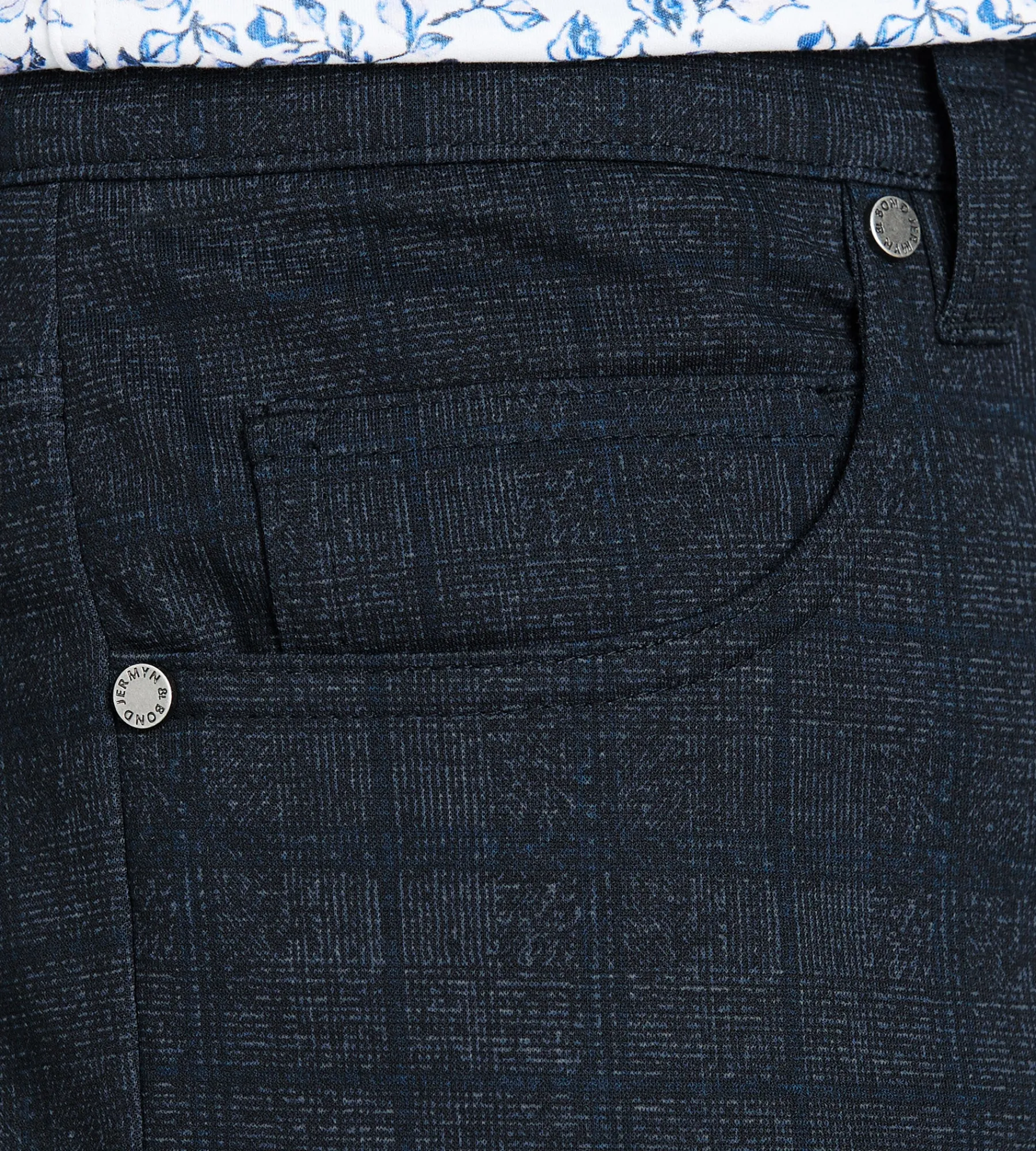 Jermyn & Bond Casual Pants*Modern Fit 4-way Stretch 5-Pocket Check Casual Pant Navy