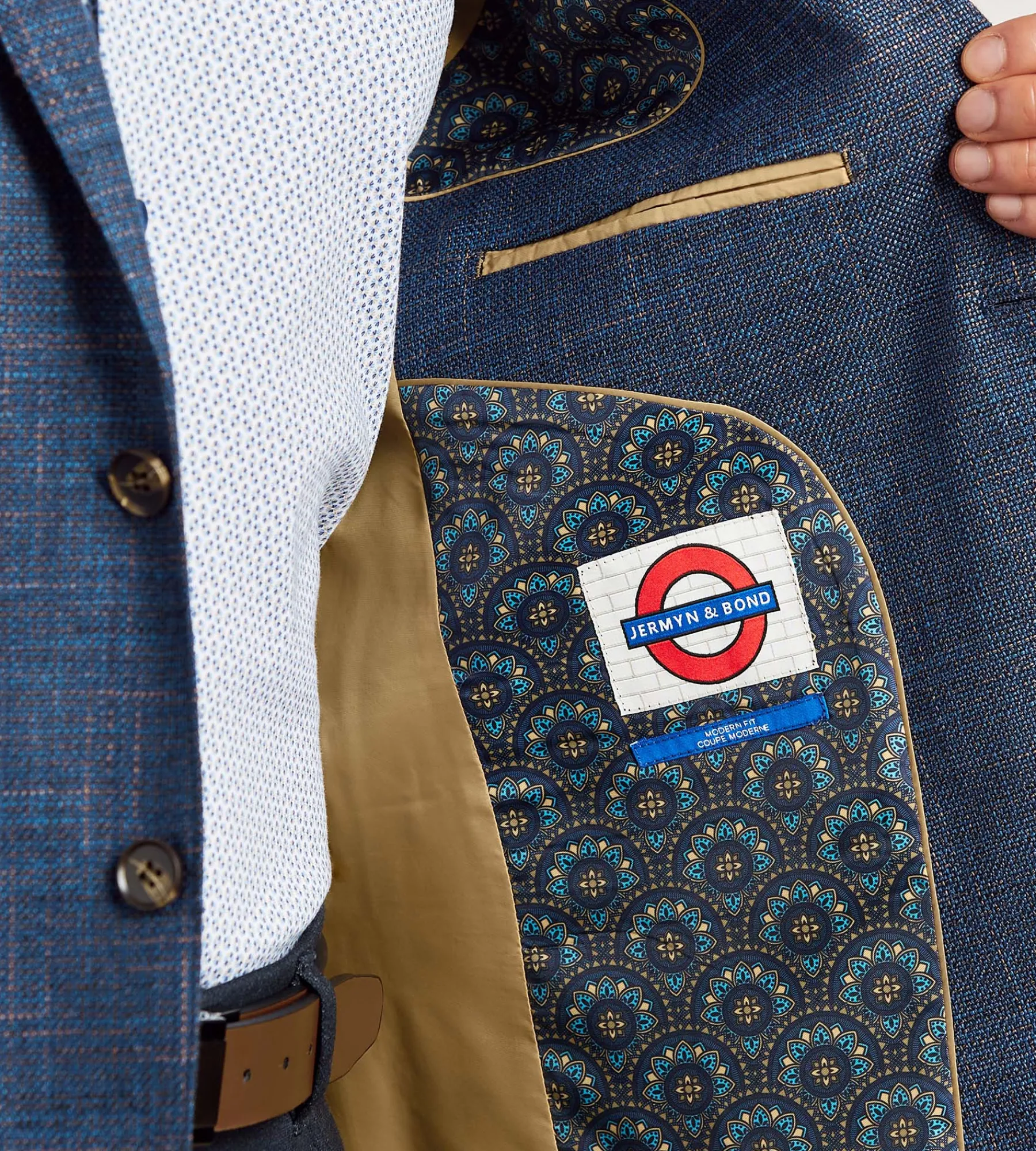 Jermyn & Bond Sport Jackets*Modern Fit Woven Multi Neat Sport Jacket Blue
