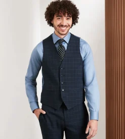 G Grafton Vests*Windowpane Suit Vest Navy