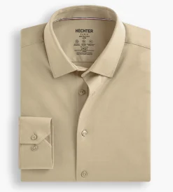 Hechter Paris Dress Shirts*Slim Fit 360° Stretch Knit Non-Iron Soft Touch Jersey Dress Shirt Tan