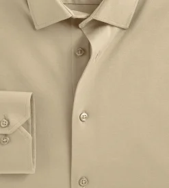 Hechter Paris Dress Shirts*Slim Fit 360° Stretch Knit Non-Iron Soft Touch Jersey Dress Shirt Tan