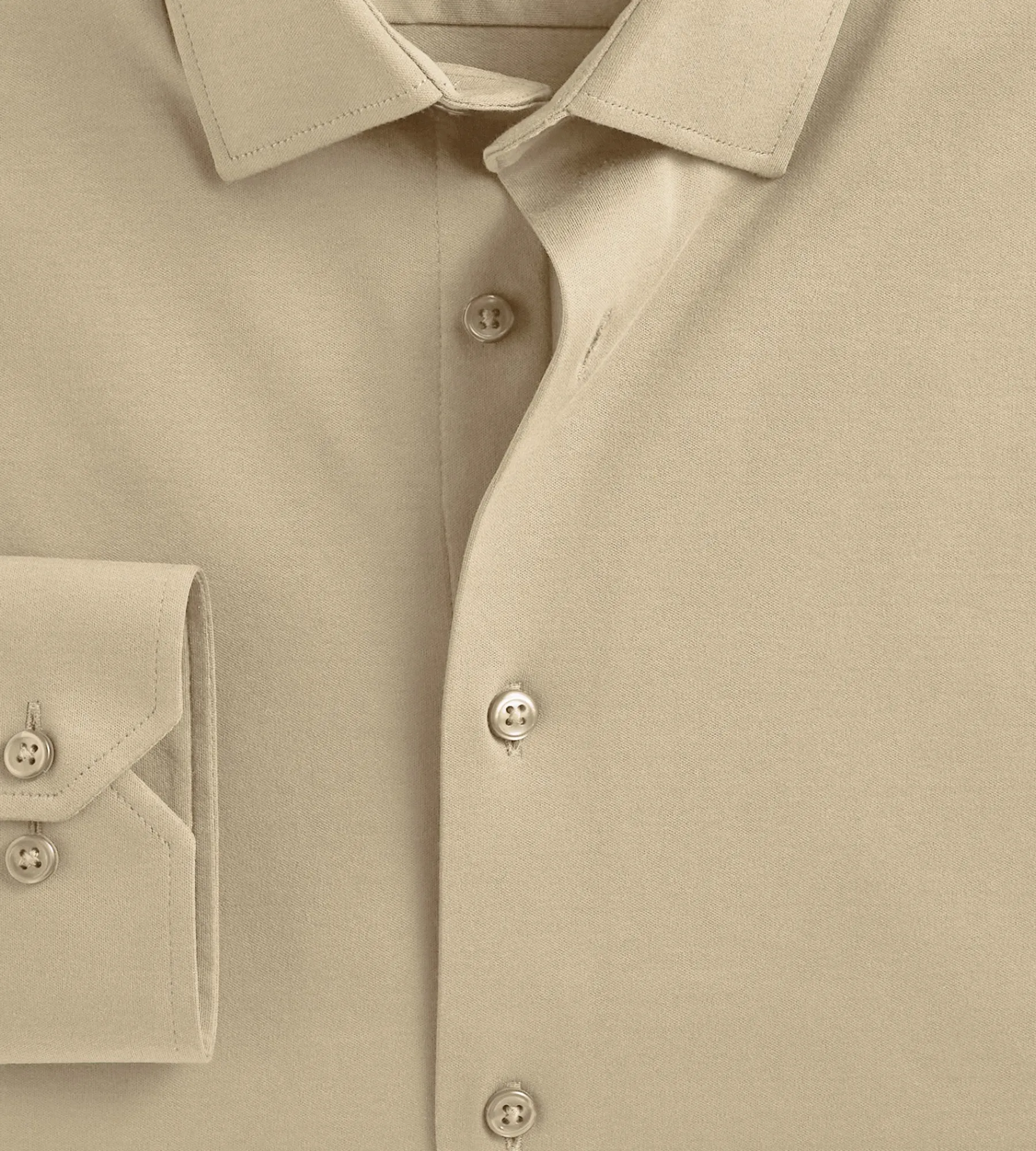 Hechter Paris Dress Shirts*Slim Fit 360° Stretch Knit Non-Iron Soft Touch Jersey Dress Shirt Tan