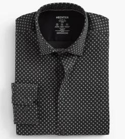 Hechter Paris Dress Shirts*Slim Fit 360 Stretch Knit Non-Iron Soft Touch Geo Print Jersey Dress Shirt Black
