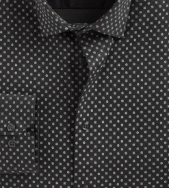 Hechter Paris Dress Shirts*Slim Fit 360 Stretch Knit Non-Iron Soft Touch Geo Print Jersey Dress Shirt Black