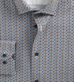Hechter Paris Dress Shirts*Slim Fit 360 Stretch Knit Non-Iron Soft Touch Geo Print Jersey Dress Shirt Brown