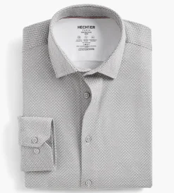 Hechter Paris Dress Shirts*Slim Fit 360 Stretch Knit Non-Iron Soft Touch Geo Print Jersey Dress Shirt Light grey