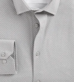Hechter Paris Dress Shirts*Slim Fit 360 Stretch Knit Non-Iron Soft Touch Geo Print Jersey Dress Shirt Light grey