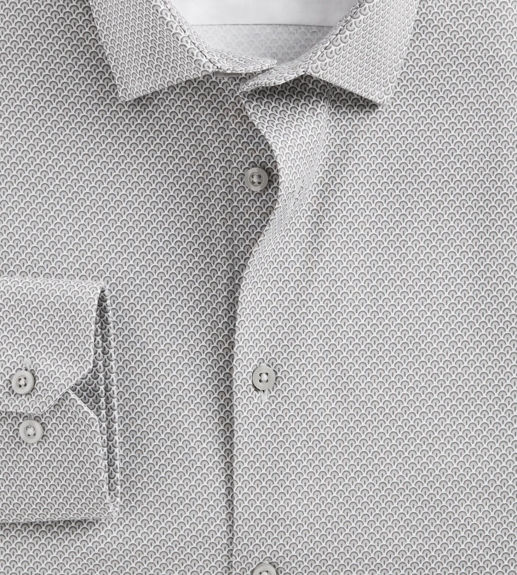 Hechter Paris Dress Shirts*Slim Fit 360 Stretch Knit Non-Iron Soft Touch Geo Print Jersey Dress Shirt Light grey