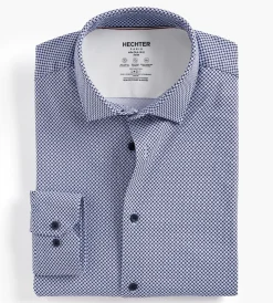 Hechter Paris Dress Shirts*Slim Fit 360 Stretch Knit Non-Iron Soft Touch Geo Print Jersey Dress Shirt Dark blue