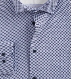 Hechter Paris Dress Shirts*Slim Fit 360 Stretch Knit Non-Iron Soft Touch Geo Print Jersey Dress Shirt Dark blue