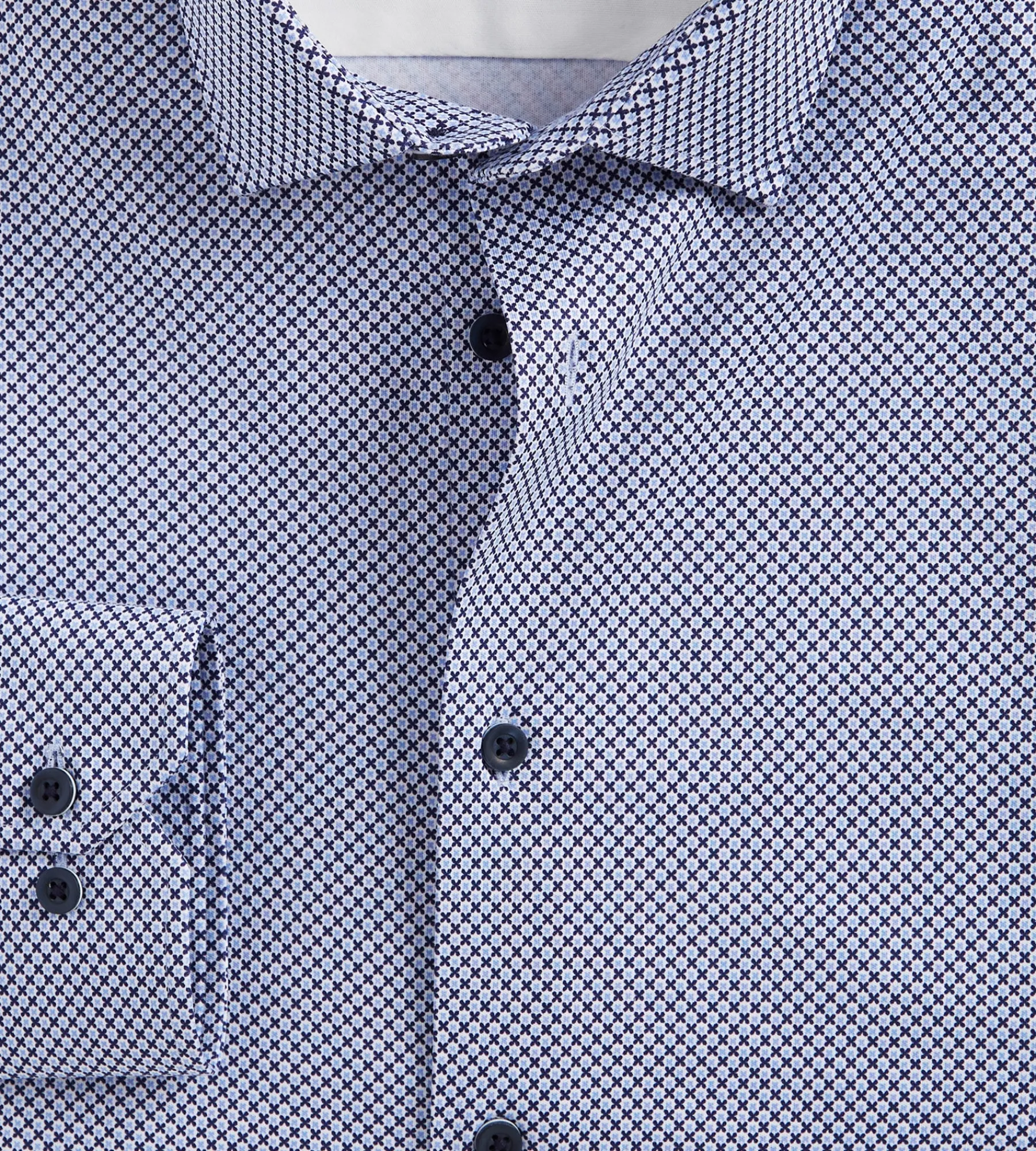 Hechter Paris Dress Shirts*Slim Fit 360 Stretch Knit Non-Iron Soft Touch Geo Print Jersey Dress Shirt Dark blue