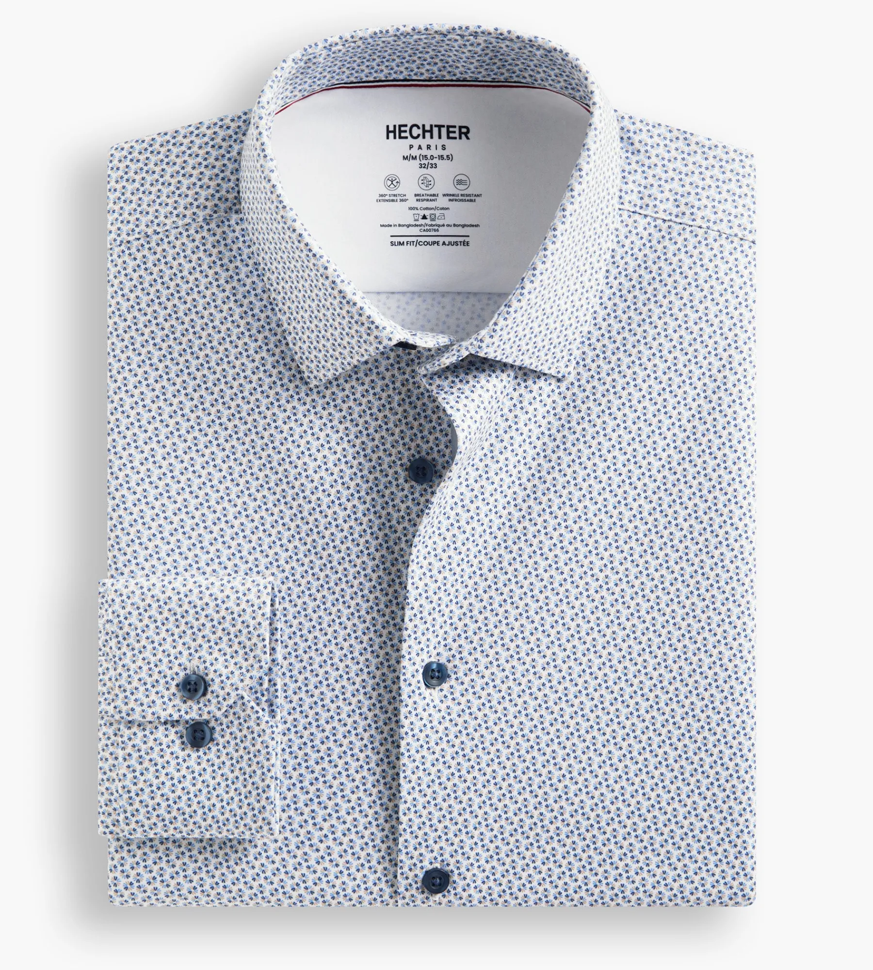 Hechter Paris Dress Shirts*Slim Fit 360 Stretch Knit Non-Iron Soft Touch Geo Print Jersey Dress Shirt Multi