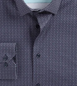 Hechter Paris Dress Shirts*Slim Fit 360 Stretch Knit Non-Iron Soft Touch Geo Print Jersey Dress Shirt Navy