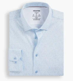Hechter Paris Dress Shirts*Slim Fit 360° Stretch Soft Touch Geo Print Jersey Dress Shirt Blue