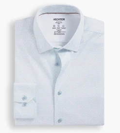 Hechter Paris Dress Shirts*Slim Fit 360° Stretch Soft Touch Geo Print Jersey Dress Shirt White