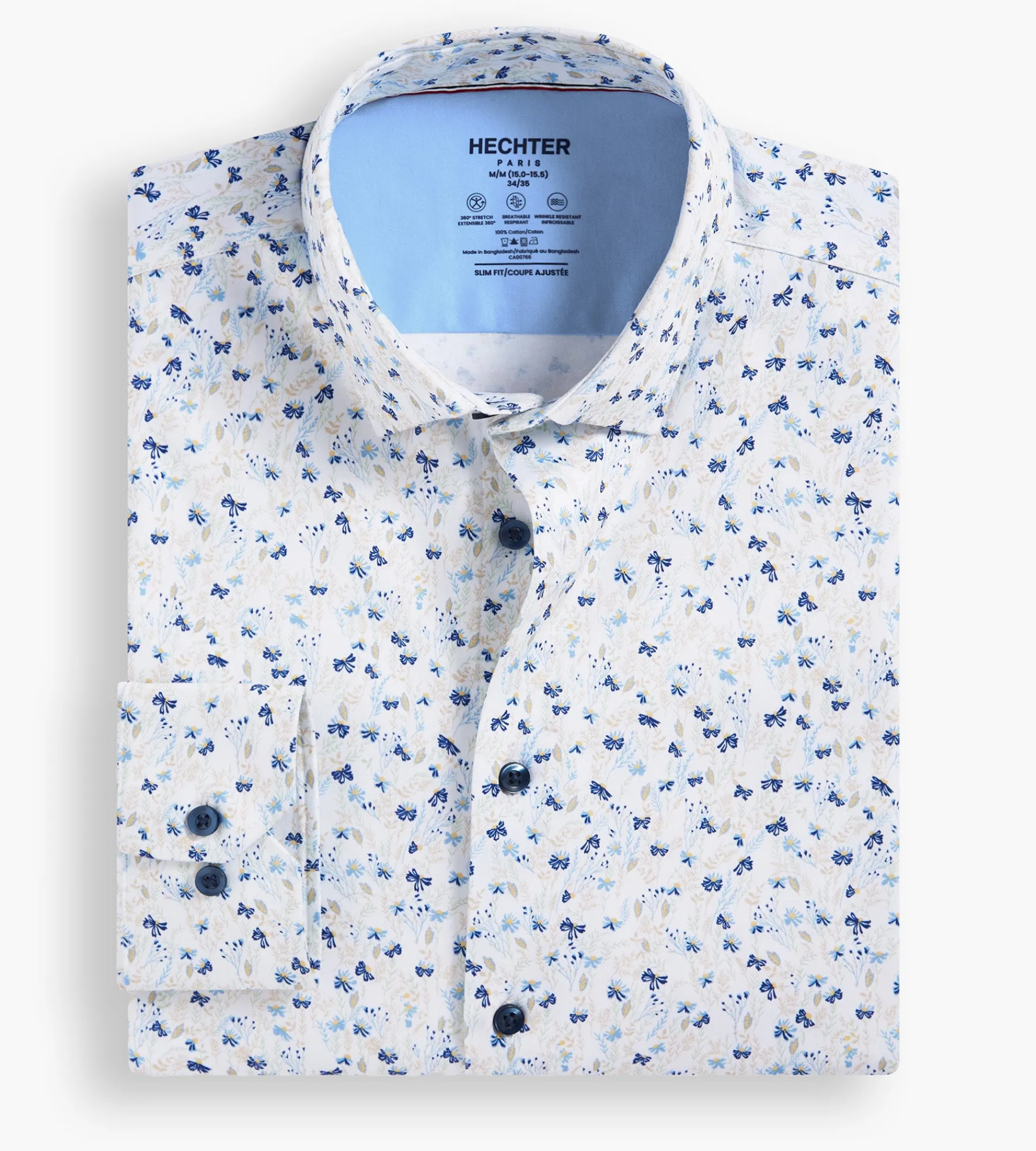 Hechter Paris Dress Shirts*Slim Fit 360° Stretch Soft Touch Botanical Print Jersey Dress Shirt Multi