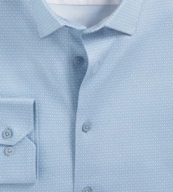 Hechter Paris Dress Shirts*Slim Fit 360° Stretch Soft Touch Geo Print Jersey Dress Shirt Oxford blue