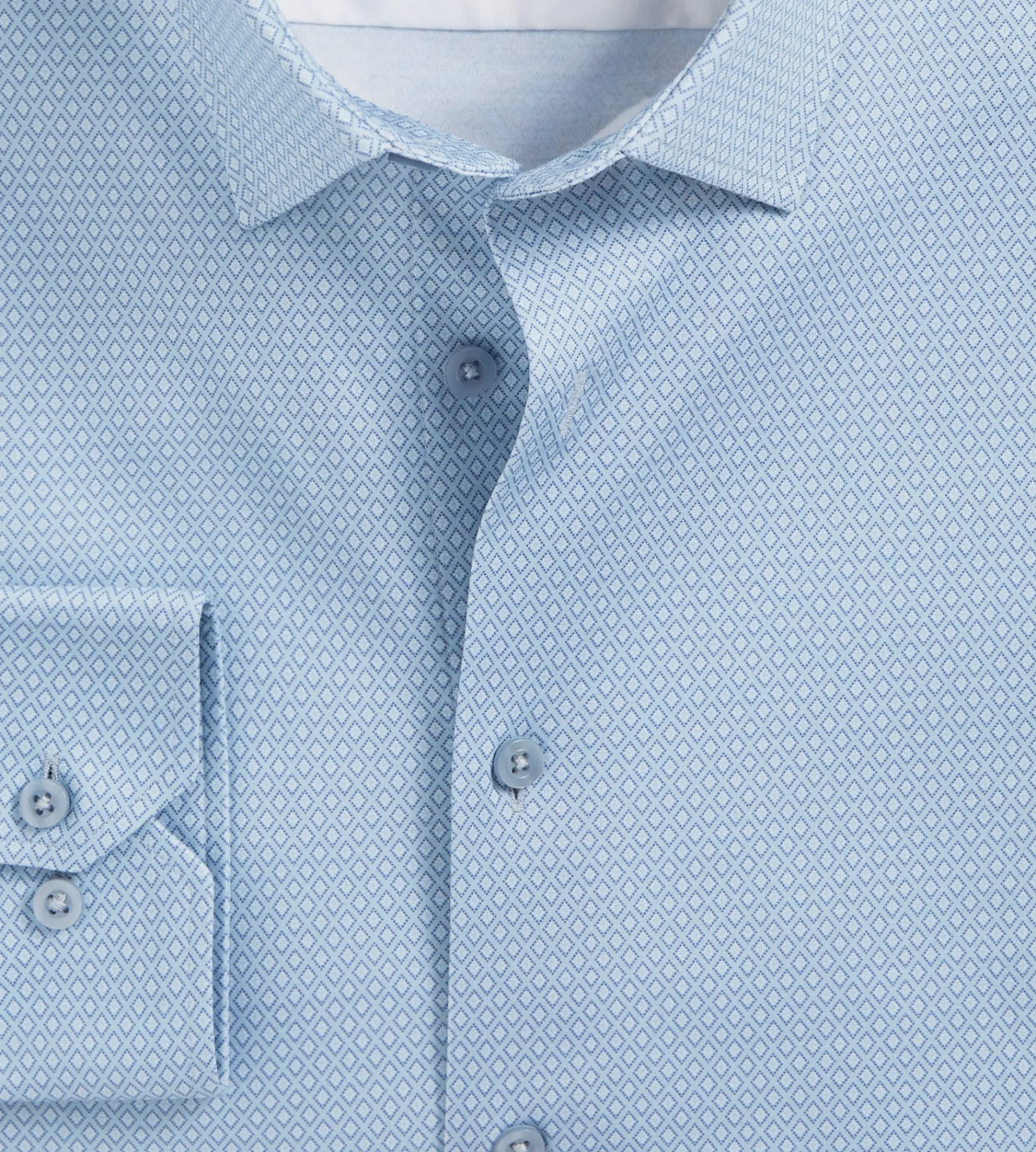 Hechter Paris Dress Shirts*Slim Fit 360° Stretch Soft Touch Geo Print Jersey Dress Shirt Oxford blue