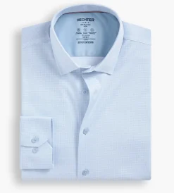 Hechter Paris Dress Shirts*Slim Fit 360° Stretch Soft Touch Geo Print Jersey Dress Shirt Light blue